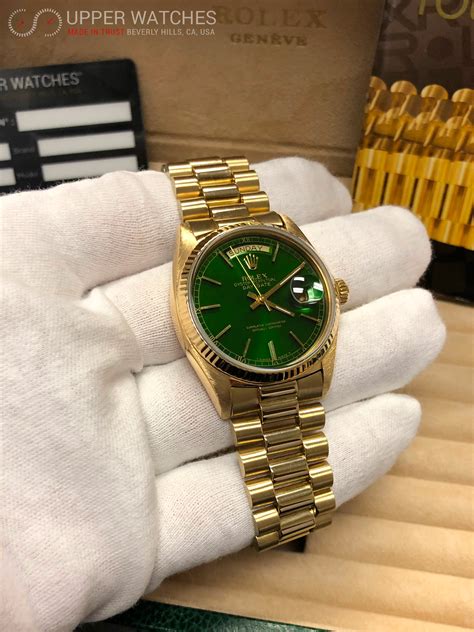 rolex oyster perpetual day date green price|Rolex gold day date 36mm.